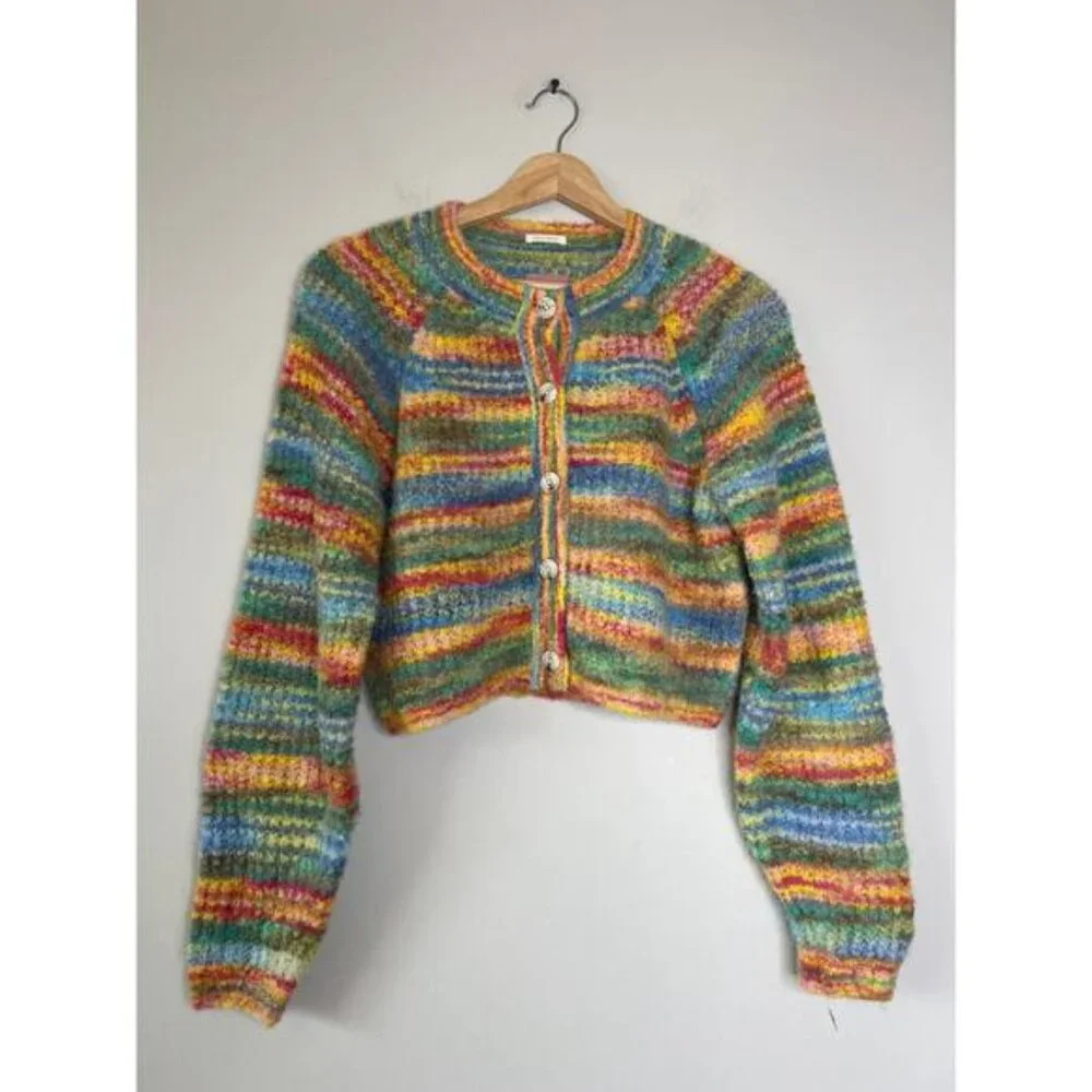 NEW MOTHER The Raglan Crop Crewneck Long Sleeve Cardigan Blue Size: Extra Small